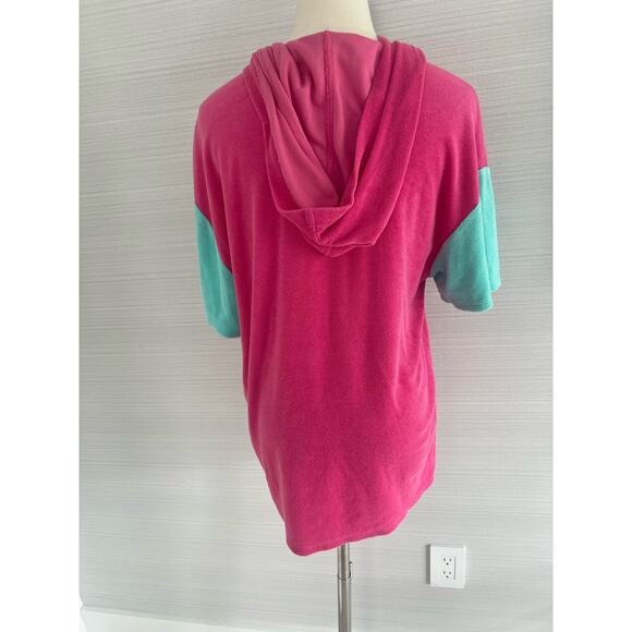 Y2K Juicy Couture Terry Short Sleeve Hoodie. Pink and Mint. Size Medium - Picture 2 of 3